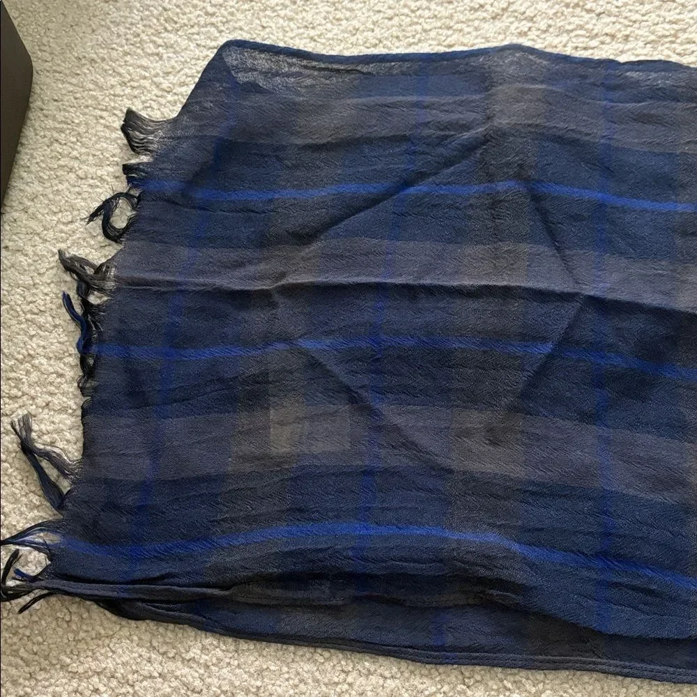 NWT Peruvian Connection Nightshade Plaid 100% Wool Scarf Blue Black Grey